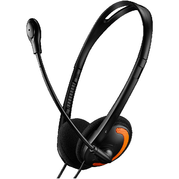 CANYON PC headset with microphone, volume control and adjustable headband, cable length 1.8m, BlackOrange, 163*128*50mm, 0.069kg ( CNS-CHS0