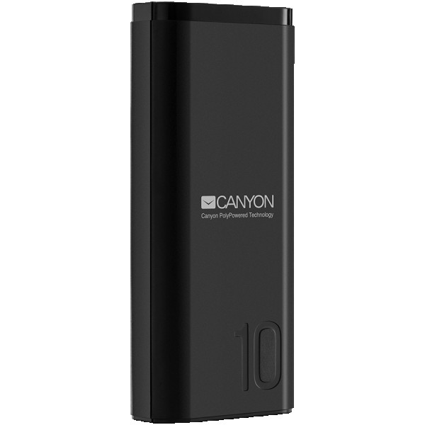 CANYON Power bank 10000mAh Li-poly battery, Input 5V2A, Output 5V2.1A, with Smart IC, Black, USB cable length 0.25m, 120*52*22mm, 0.210Kg (