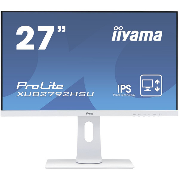 Iiyama 27'' WHITE ULTRA SLIM LINE , 1920x1080, IPS-panel, 250 cdm˛, 13cm Height Adj. Stand, Speakers, VGA, HDMI, DisplayPort, 4ms, USB-HUB 2