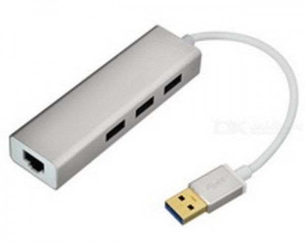 FAST ASIA USB 3.0 - HUB 3port + RJ45 (ž) siva