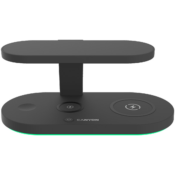 CANYON WS-501 5in1 Wireless charger, with UV sterilizer, with touch button for Running water light, Input QC36W or PD30W, Output 15W10W7.5W5W, USB-A 10W(max), Type c to USB-A cable length 1.2m, 188*90*81mm, 0.249Kg, Black ( CNS-WCS501B ) 