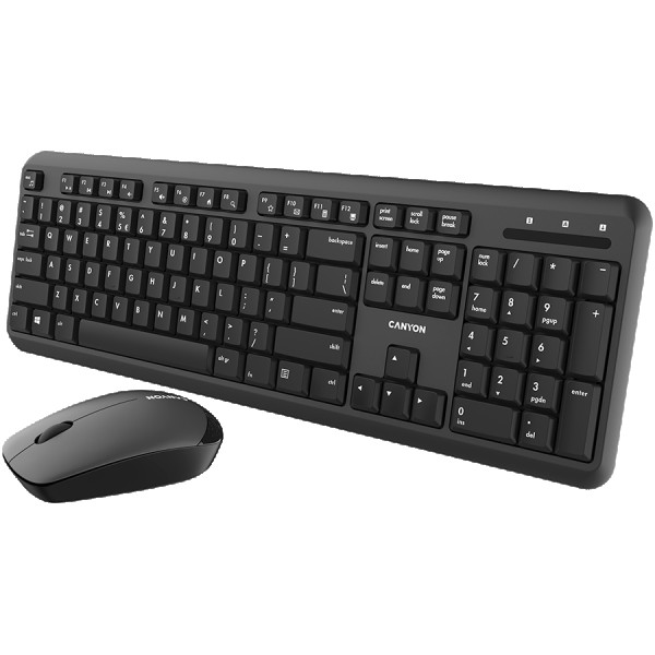 CANYON SET-W20, Wireless combo set,Wireless keyboard with Silent switches,105 keys,AD layout,optical 3D Wireless mice 100DPI, black ( CNS-HSETW02-AD ) 