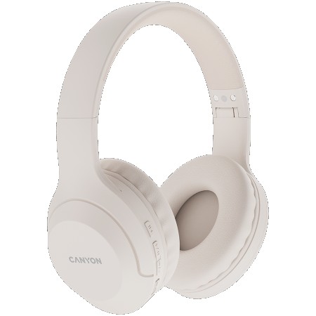 CANYON BTHS-3, Bluetooth headset,with microphone, BT V5.1 JL6956, battery 300mAh, Type-C charging plug, PU material, size:168*190*78mm, charging cable 30cm and audio cable 100cm, Beige ( CNS-CBTHS3BE ) 