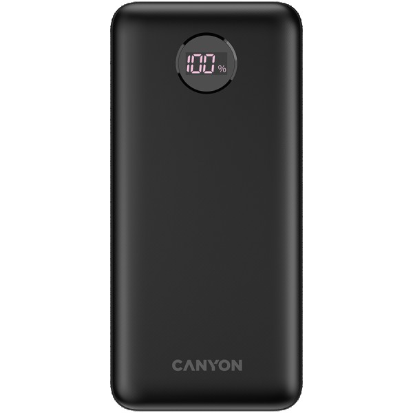 CANYON  PB-2002 Power bank 20000mAh Li-poly battery, Input Type-C 5V3A,9V2A,18W  , Output Type-C:5V3A,9V2.2A,12V1.5A,20W, Output USBA1USBA2:5V3A,5V4.5A,4.5V5A,9V2A,12V1.5A,22.5W147.5*69*28.6mm, 0.437g , cable  Type C, Black ( CNE-CPB2002B ) 