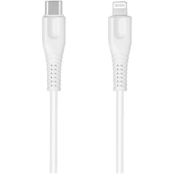 CANYON Type C Cable To MFI Lightning for Apple,  PVC Mouling,Function: with full feature( data transmission and PD charging) Output:5V2.4A, OD:3.5mm, cable length 1.2m, 0.026kg,Color:White ( CNS-MFIC4W ) 