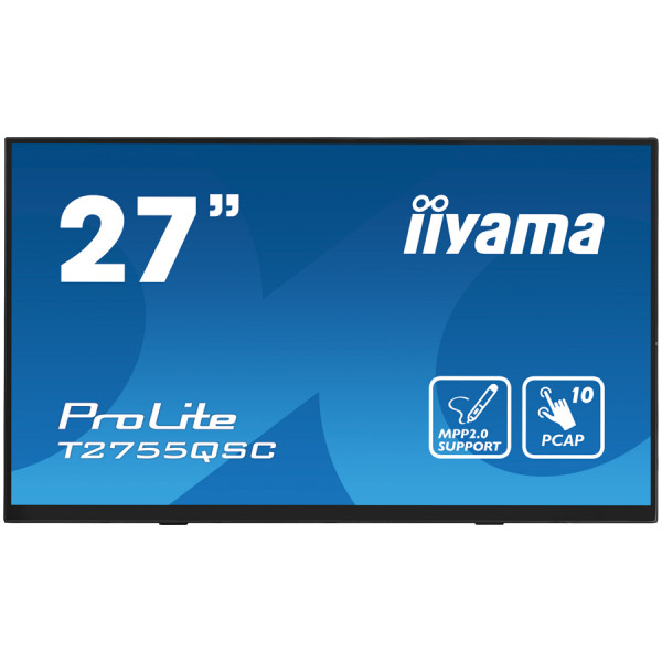 IIYAMA Monitor LED T2755QSC-B1  27'' Optical Bonded PCAP 10pt IPS Edge to edge glass 2560 x 1440 @75Hz 400 cdm˛ HDMI DP USB Hub Tilt angle	1