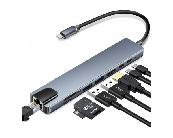 HUB USB 8* C/HDMI,LAN,A FA