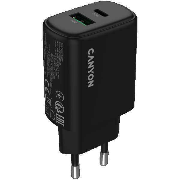 CANYON charger OnCharge 200 20W 1xPD 1xQC EU Black ( CNE-CHA200-31 ) 