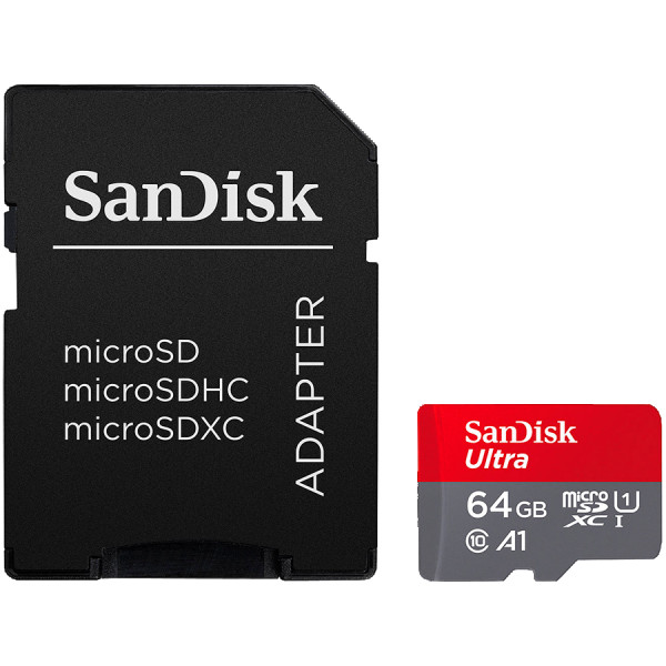 SANDISK Ultra microSDXC 64GB + SD Adapter 140MBs A1 Class 10 UHS-I ( SDSQUAB-064G-GN6MA ) 